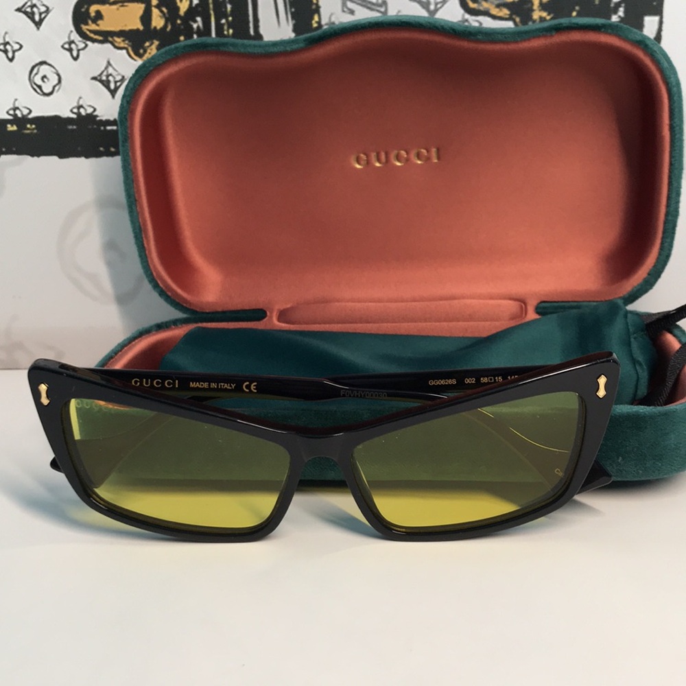 New Authentic Gucci GG626S 002 Sunglasses – Black Frame with Yellow Lenses ✨ - Picture 13 of 16